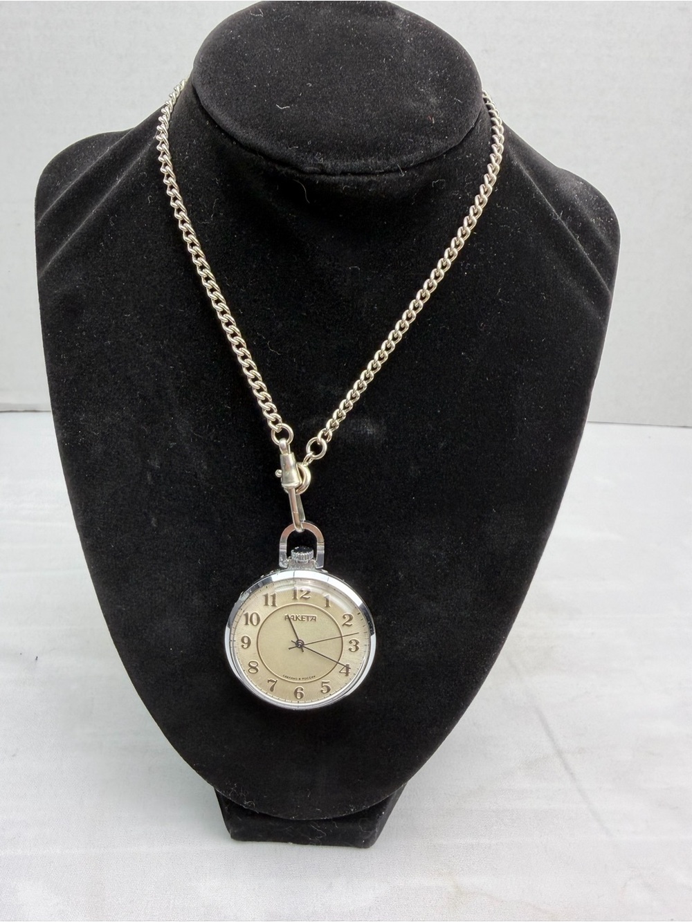 Vintage Raketa Pocket Watch Chain Sailing Ship Mechanical